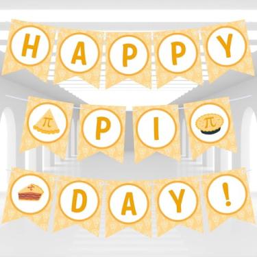 Imagem de Happy Pi Day Banner Pi Day Bunting Banner para decorações de festa, bandeira de rabo de andorinha engraçado matemático feliz dia Pi sinal para crianças estudantes presentes saco Pi dia festa prêmio