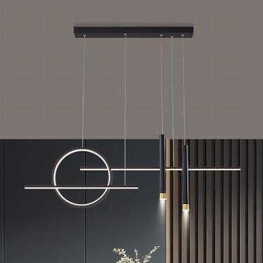 Imagem de Luminária pendente moderna com intensidade regulável, altura ajustável, iluminação pendente LED para mesa de jantar com controle remoto para iluminação de sala de jantar e cozinha (preta, 12