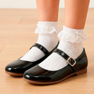Imagem de Kit Sapatilha Feminina Infanto Juvenil com Meia Curta Branca Social, Sapato Mary Jane com Fivela (Preto, BR, Criança de 1 a 3 anos, Numérico, 20)
