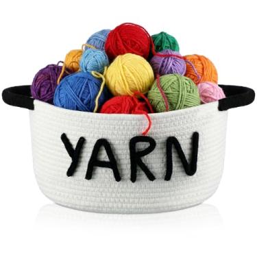 Imagem de Yungyan Cesto de armazenamento de fios e agulhas organizador dobrável para economizar espaço com alças, organizador de caixa de tricô, cesta de artesanato de costura para agulhas, suprimentos de