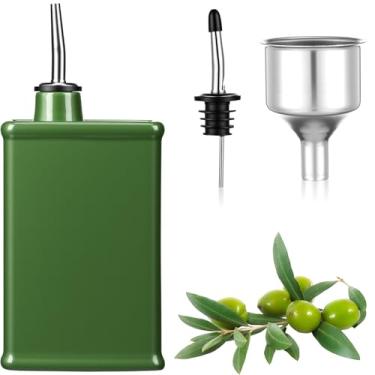 Imagem de Potchen Dispensador de azeite de oliva de cerâmica de 590 ml, dispensador de azeite de oliva verde, galheteiro de vinagre de grande capacidade com bico de aço inoxidável para armazenamento de vinagre