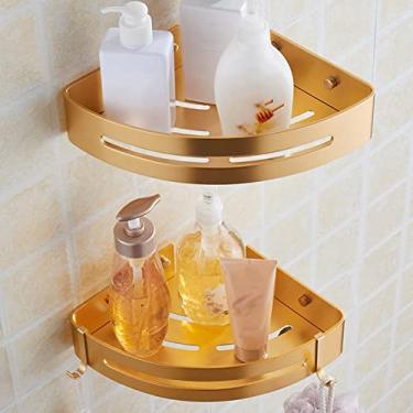 Imagem de Prateleiras de chuveiro, moldura de canto de parede de vaso sanitário, prateleira de cesta triangular, bandeja dourada para banheiro, acessórios de banheiro, suporte de chuveiro