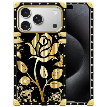 Imagem de WANKBLC Capa para iPhone 17 Pro Max, decoração dourada de luxo para meninas e mulheres, TPU macio, à prova de choque, capa rígida de policarbonato para iPhone 17 Pro Max Crazy Pattern Shine Gold Rose