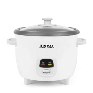 Imagem de Panela de arroz AROMA®, 3 xícaras (não cozidas)/6 xícaras (cozidas), panela de arroz pequena, panela de aveia, máquina de sopa, manter aquecido automaticamente, 1,5 L, branco, ARC-393NG