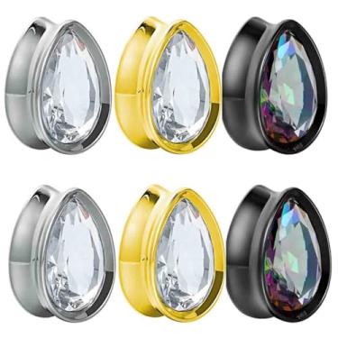 Imagem de LOMISS 2 Peças ALARGADOR AÇO CIRÚRGICO BLACK GOTA COM PEDRA DE ZIRCÔNIA (AÇO, 16MM)