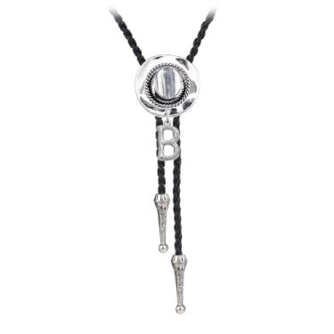 Imagem de JPJZY BRBAM Pingente Bolo Tie Western Cowboy Hat e Letra 3D Letra Bolo Tie Western Cowboy Colar de Couro Masculino, Metal