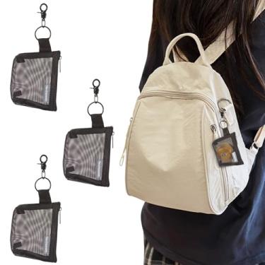 Imagem de Bolsa pequena de malha de nylon com zíper, bolsa de maquiagem reutilizável, bolso de armazenamento, porta-cartões para batom, fone de ouvido, bolsa de moedas, mochila, Preto, 211 mm, Preto