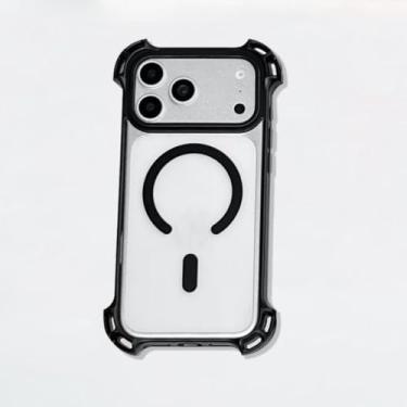 Imagem de Capa de luxo com airbag e proteção contra impactos para iPhone 17, 16, 15, 14, 13, 12 Pro Max e 17 Pro, em acrílico transparente (preta).