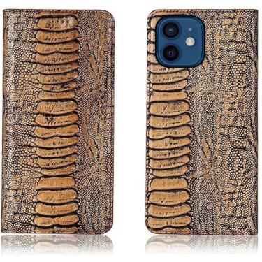 Imagem de KAPPDE Capa de telefone em concha para Apple iPhone 12 (2020) 6,1 polegadas, capa de couro magnético à prova de choque com função de suporte e slot para cartão (textura do pé de avestruz) (cor: CAF)