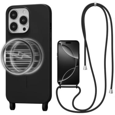 Imagem de UCASONG Capa transversal magnética para iPhone 16 Pro Max de 6,9 polegadas, capa de silicone líquido com alça ajustável no pescoço no ombro, [compatível com MagSafe] capa protetora de telefone à prova