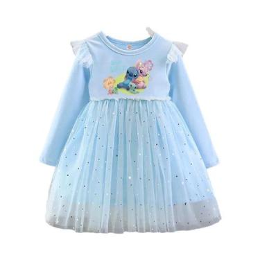 Imagem de Vestido De Princesa De Manga Longa Para Meninas Disney Stitch Fofo Par