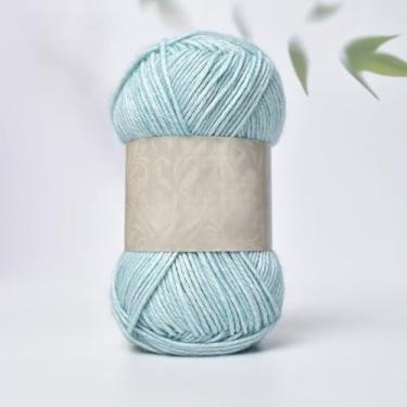 Imagem de novelos de fio de algodão e acrílico de peso médio - fio de crochê macio para cachecóis, chapéus e projetos de artesanato feitos à mão (azul)