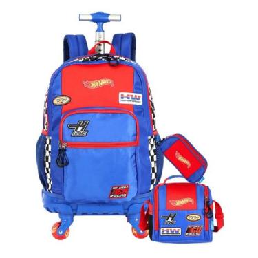 Imagem de Kit Hot Wheels Mochila 4 Rodas + Lancheira + Estojo Triplo - Luxcel