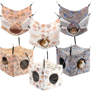 Imagem de AceOrbit 6 peças de acessórios aconchegantes para furões, gaiola tripla para ratos, rede pendurada, porquinho-da-índia, cubo, rede, chinchila, cama, esconderijo, pequenos animais, acessórios de