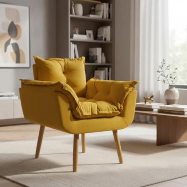 Imagem de Poltrona Alice Decorativa Para Sala Cadeira Reforçada Para Recepção Manicure Clínica Sala De Espera Consultório Escritório Pé Castanho - Clique & Decore (Mostarda)