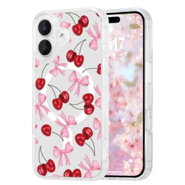 Imagem de DEFBSC Capa magnética para iPhone 17 compatível com Magsafe, capa de telefone estética de laço bonito transparente para mulheres e meninas, fina, durável, à prova de choque para iPhone 17, fita rosa