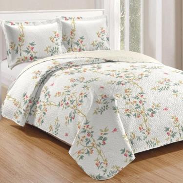 Imagem de Kit Cobre Leito Colcha Mix King Estampado Dupla Face Floral 3 Peças - Mônica