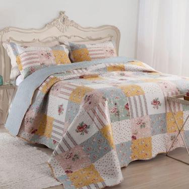Imagem de Kit Cobre Leito Colcha Mix King Estampado Dupla Face Floral 3 Peças - Luana