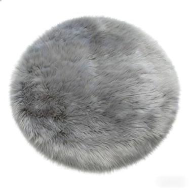 Imagem de Tapete Redondo de Pelo - Decoração Elegante para Casa, Ideal para Salas, Quartos e Cenários de Fotos, Macio e Aconchegante (Cinza,G (100cmx100cm))