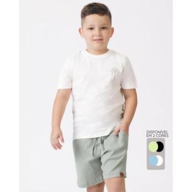 Imagem de Conjunto blusa estampa e bermuda verão tropical leve - OffWhite e Marinho - Menino 4 a 14 anos-Masculino
