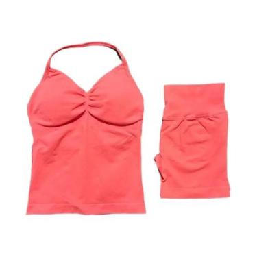 Imagem de Conjunto De Yoga Feminino De 2 Peças Sem Costura Com Almofadas Removív