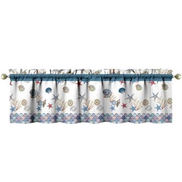 Imagem de Nojuikm Saias de cozinha de conchas do mar engraçadas decoração de janela pequena cortinas sobre pia design para cozinha, quarto, lavanderia, decoração de casa 45 x 137 cm