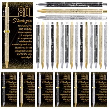 Imagem de Feifeiya Conjunto de 24 lembrancinhas de festa de aniversário para convidados, presentes de apreciação de aniversário, canetas esferográficas com glitter e cartões de agradecimento para mulheres