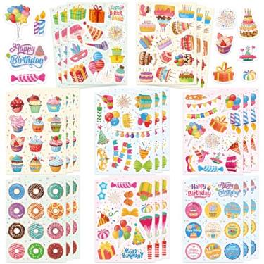 Imagem de Adesivos de aniversário de 312 peças, adesivos autoadesivos de balões, velas de cupcake de doces, adesivos de festa de aniversário para scrapbook, garrafas de água, envelope de laptop, decoração de