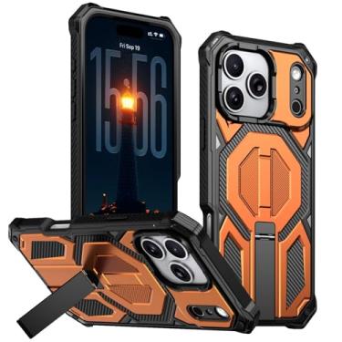 Imagem de Genérico Cool Mini Kickstand capa magnética para iPhone 17/17 Air/17 Pro/17 Pro Max, capa fina de grau militar, absorção contra impactos e proteção da câmara anti-riscos (laranja, 17)