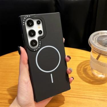 Imagem de HJZSZX Capa de silicone macio com carregamento sem fio e moldura de lente de luxo para Galaxy S25 (para Galaxy S25/preto)