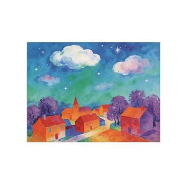 Imagem de BMZFYBS Impressão em tela de arte de parede de paisagem - Nuvens vermelhas da vila - Pintura de decoração - Imagens para sala de estar 30 x 40 cm 12 x 16 pol. Sem moldura