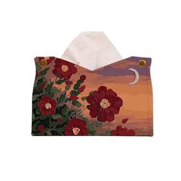 Imagem de x3anggyt5 Capa de caixa de lenços de papel PU porta-guardanapos de couro para toalha de papel doméstico sala de estar caixa de lenços suporte de lenço facial suporte de caixa de lenços (vermelho)