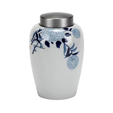 Imagem de Jarra decorativa de cerâmica de hortênsia pintada à mão com tampa de alumínio, frasco de vedação de maré, recipiente doméstico de armazenamento de chá de cerâmica