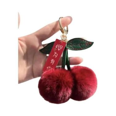 Imagem de Chaveiro De Pompom De Pele De Coelho Rex Fofo Com Design De Folha E Ce