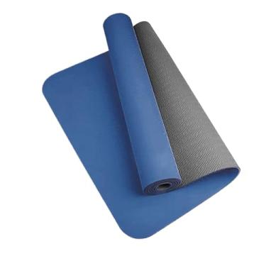 Imagem de Tapete de ioga 1/3 polegada super grosso dupla face antiderrapante profissional TPE tapete de ioga adequado para piso de Pilates (azul cinza)