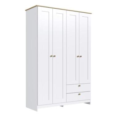 Imagem de Guarda Roupa Solteiro 4 Portas 2 Gavetas 120cm Rp2425 Branco/ipê - Decibal