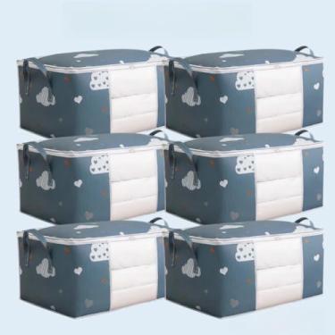 Imagem de Caixa Saco Organizador 75L Dobrável em TNT para Roupas, Edredom e Closet – Kit 4 ou 6 Unidades(6 Unidades [75L] - Azul)