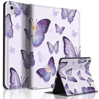 Imagem de Lyforaz Capa para iPad 11ª (A16) 11 polegadas 2025/10ª geração 11 polegadas 2022, borboleta fofa chique elegante adorável design estética capa protetora com suporte para lápis, antichoque, asa roxa