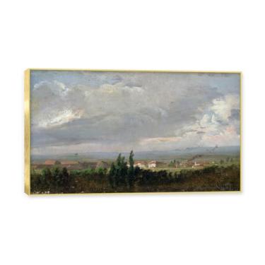 Imagem de NHLDZYH Moldura dourada. Reprodução de arte de alta qualidade J.C. Dahl Pintura de paisagem romântica Imagem em tela emoldurada Presente elegante para conhecedores de arte. (Tempestade 3). 30 x 51 cm.