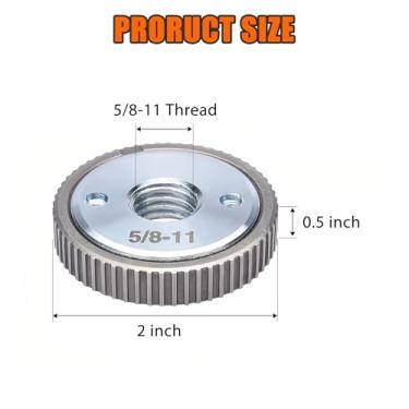 Imagem de Porcas de flange de rebarbadora angular 5/8-11, porca de bloqueio automático de metal com borda serrilhada, para fixação segura de discos de corte de 11,4 cm e 12,7 cm em rebarbadoras (prata)
