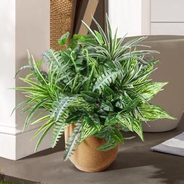 Imagem de Pertivery 10 pacotes de plantas artificiais, arbustos externos resistentes a UV, folhas e caules grandes de plástico falso realista, para jardim ao ar livre, pátio, quintal, decoração de varanda