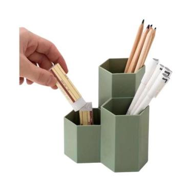 Imagem de Organizador De Mesa Transparente Com 4 Compartimentos Para Canetas E L