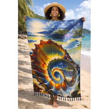 Imagem de Canga De Praia Boho Estampa Energia Tropical Cor:AzulTamanho:Unico - D