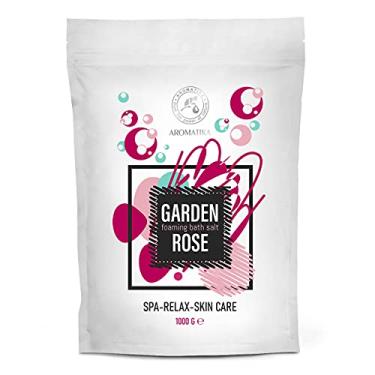Imagem de Sal marinho de banho espumante rosa 1000 g - Sais de banho de espuma com óleo essencial de amêndoa e jacarandá e extrato de flor de rosa damascena para banho - banho relaxante - sais de banho de