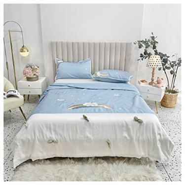 Imagem de Conjunto de colcha refrescante de verão princesa vento anos 80 anos 80 conjunto de cama dupla face seda gelo ar condicionado colcha arco-íris bordado azul (azul)