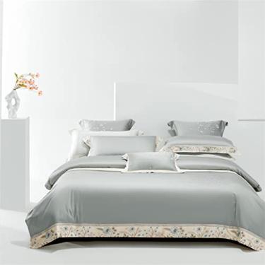 Imagem de THJKUPO Conjunto de colcha de renda de quatro peças bordado tipo lençol kit de artigos de cama série doméstica (E, 220 * 240 cm)