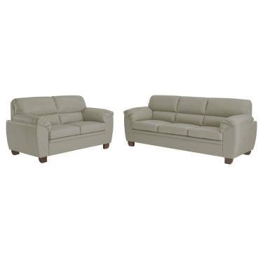 Imagem de Conjunto de Sofás 2 e 3 Lugares Sala de Estar Pés em Madeira Nauru Couro Avelã - Gran Belo