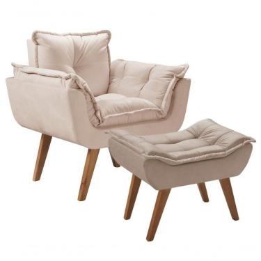 Imagem de Kit Poltrona Opalla Com Puff Moveis D Salla Bege.