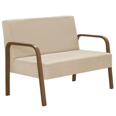 Imagem de Poltrona Namoradeiras Jade Braço Madeira Suede Bege.