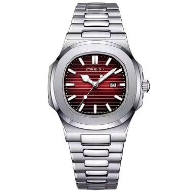 Imagem de Relogio Analógico Masculino Quadrado Luminoso Em Aço Inoxidável Impermeavel Vermelho